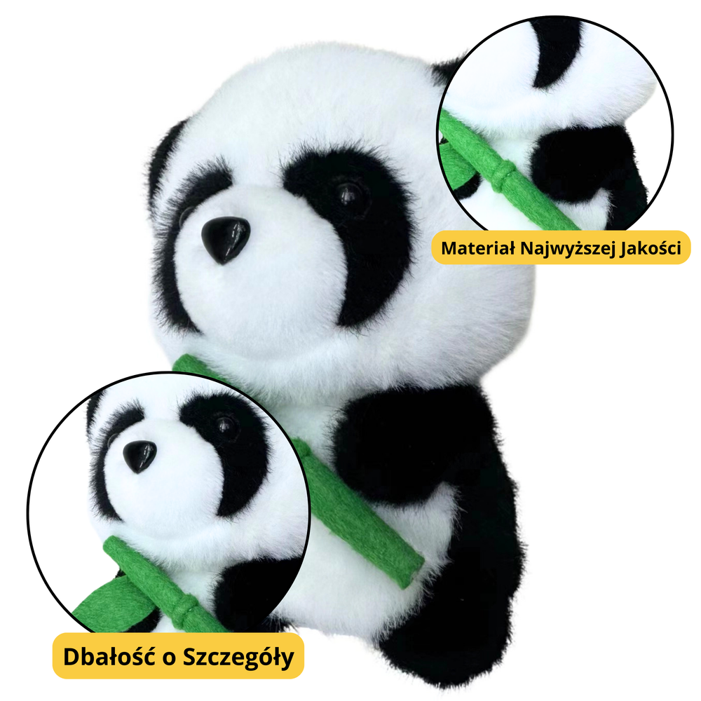 Plyšová panda s bambusem LEAN Toys 18 cm - mäkký mazlíček pre deti