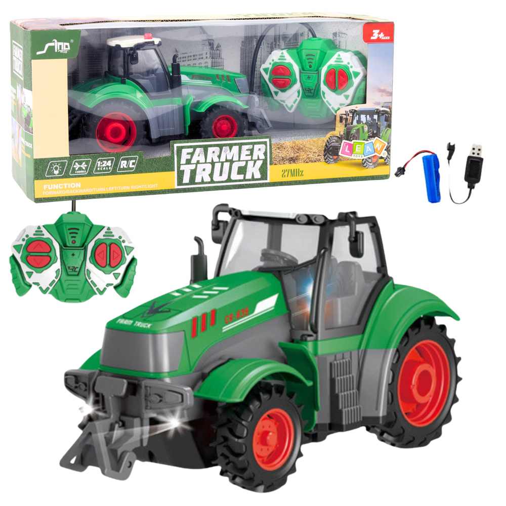 Dálkové ovládané zeleňajúce traktorové autíčko LEAN Toys 1:24 s LED svetlami pre deti