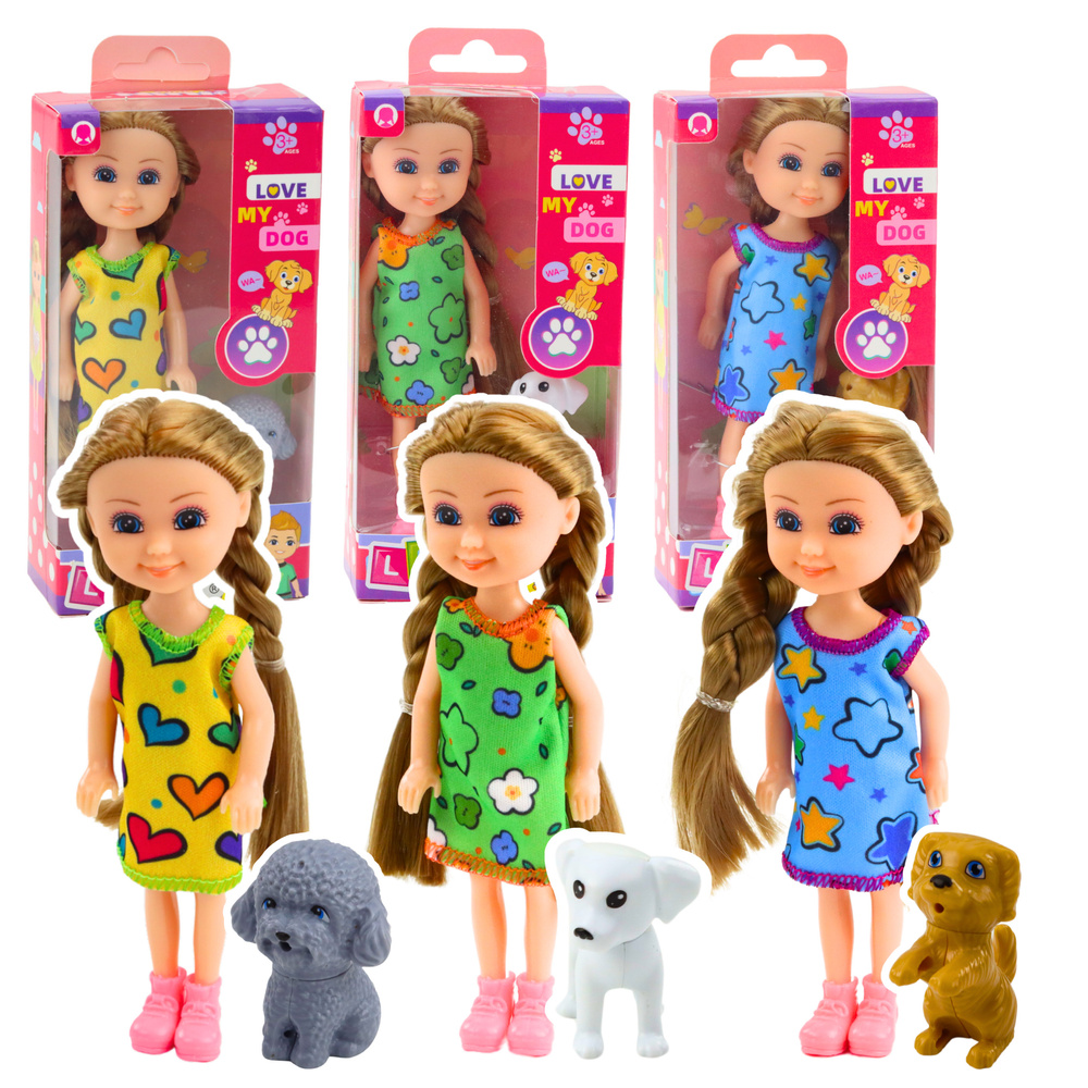 Mini panenka LEAN Toys v šatech s psov 14,5 cm - kreatívna hracia sada pre dievčatá