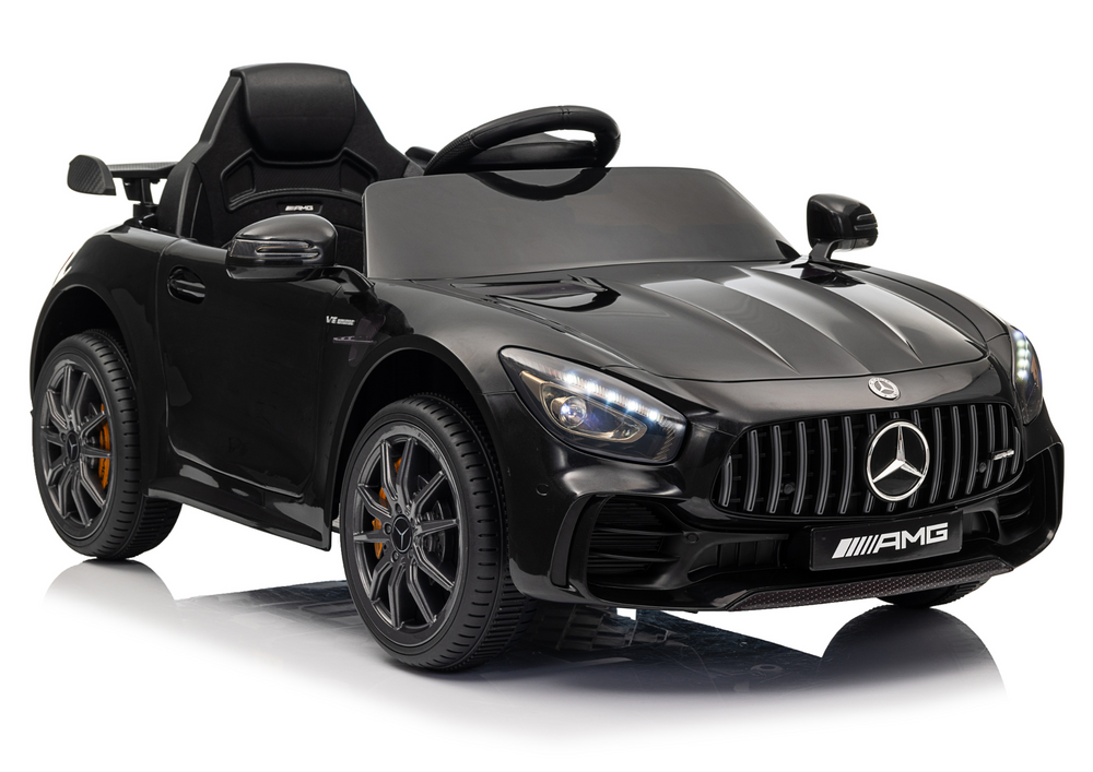 Elektrické auto Mercedes GTR, čierne, 12 V, LEAN CARS, s diaľkovým ovládaním a bezpečnostnými pásmi pre deti vo veku 3–8 rokov