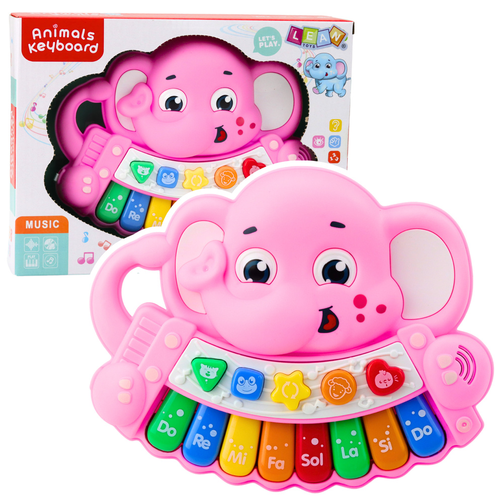 Interaktivní piano s tvar slonika LEAN Toys s melodiemi a zvuky zvířat — Celkový pohled