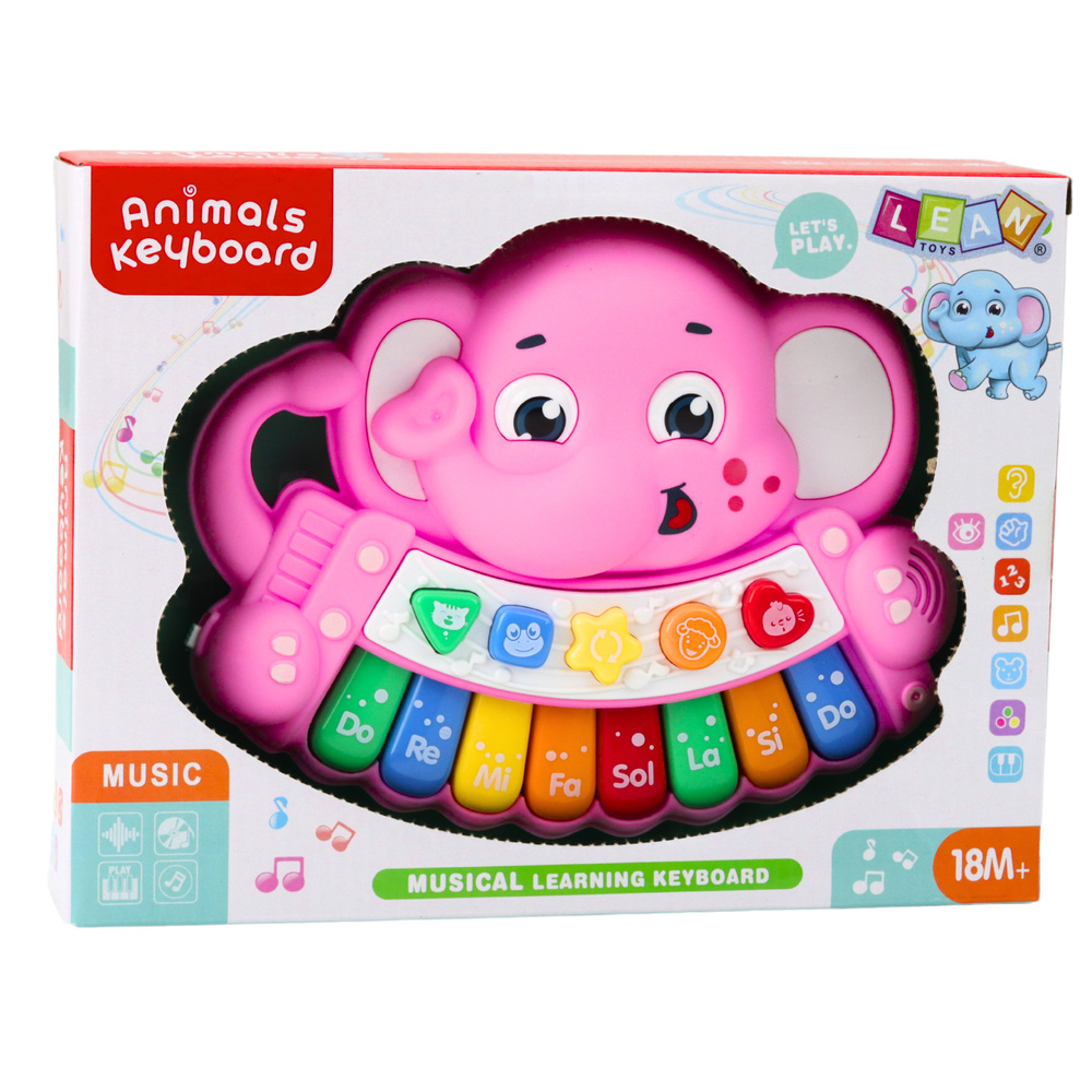 Interaktivní piano s tvar slonika LEAN Toys s melodiemi a zvuky zvířat — V provozu