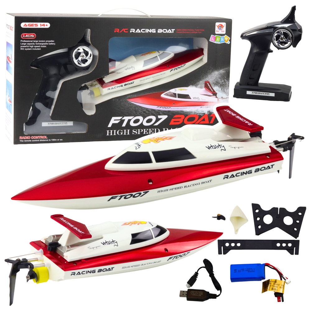 Motorový člun LEAN Toys Vitality FT007 RC 1:16 bílo červený — Detail