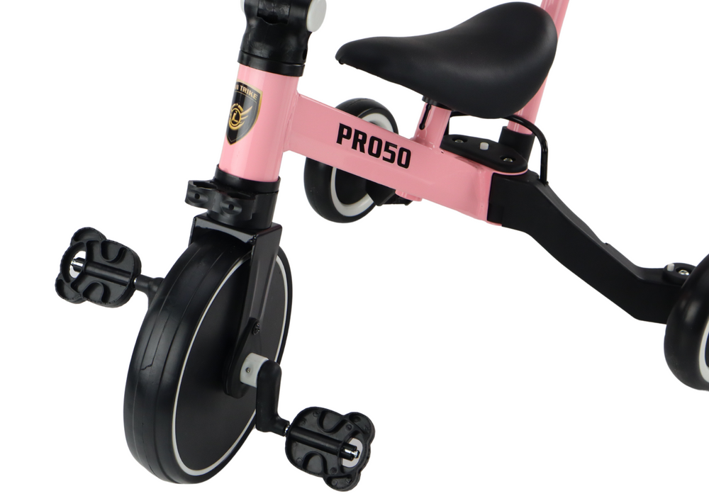 Trojkolesový bicykel LEAN Trike PRO50 s vodiacou rukoväťou, ružový, 2 v 1, pre deti od 3 rokov