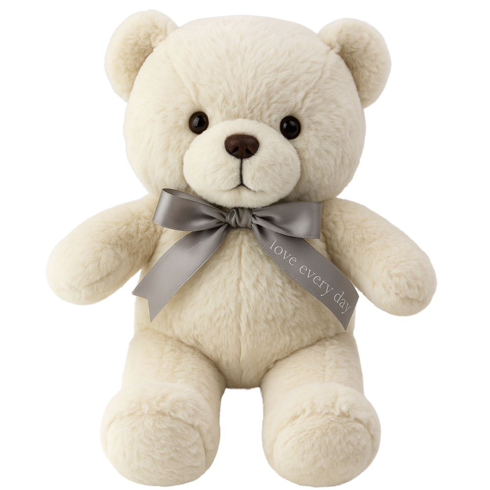 Plyšový Medvídek LEAN Toys s mašlí „Happy Every Day“, bílý 55 cm — Celkový pohled