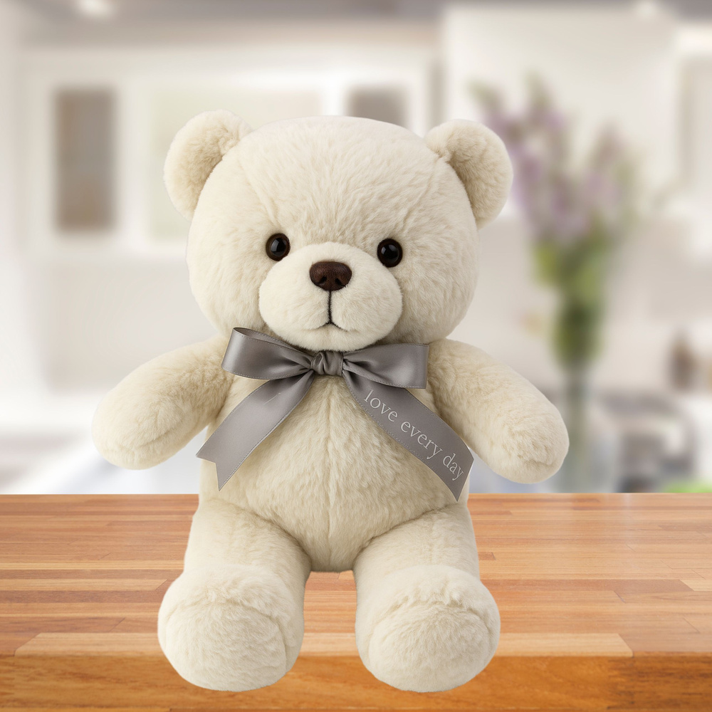 Plyšový Medvídek LEAN Toys s mašlí „Happy Every Day“, bílý 55 cm — Detail