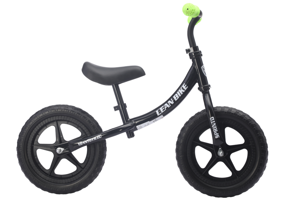 Čierne odrážadlo SPRINTO LEAN Trike pre deti vo veku 2–5 rokov s oceľovým rámom a penovými kolesami