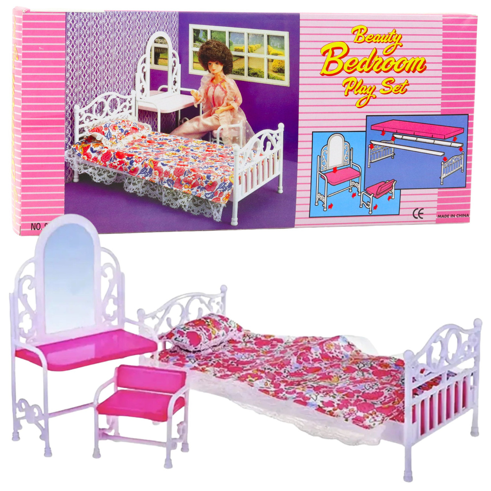 Sada nábytku pro panenky LEAN Toys s květinami — Celkový pohled
