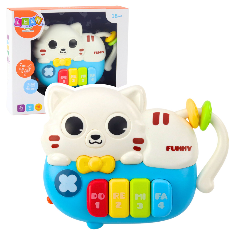 Mini pianinko pre malých detí LEAN Toys v tvare mačky s modrými svetlami a zvukmi od 18 mesiacov