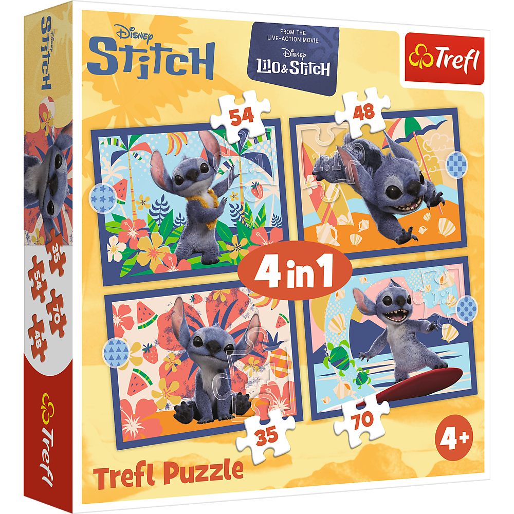 Puzzle 4v1 Disney Stitch Trefl Puzzle 35+48+54+70 dílů pro děti od 4 let — Celkový pohled