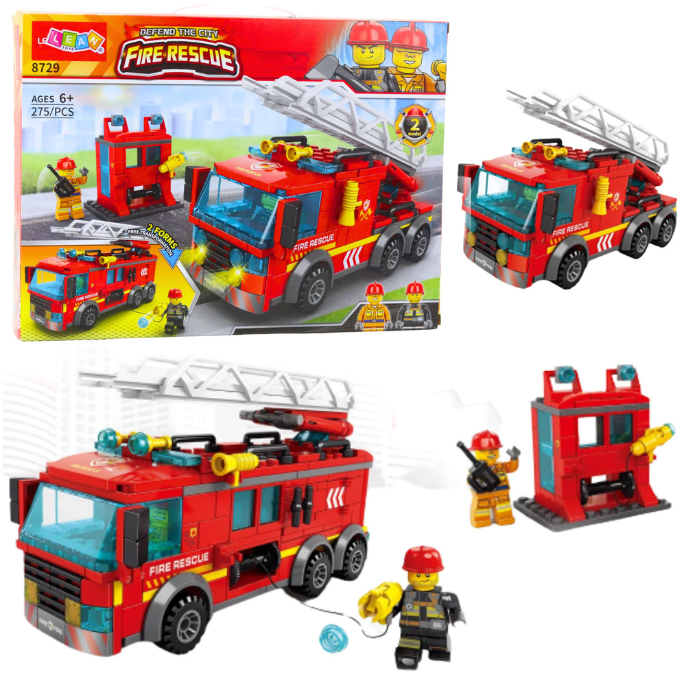Konstrukční kostky LEAN Toys Hasičské auto s žebříkem 275 dílků — Detail