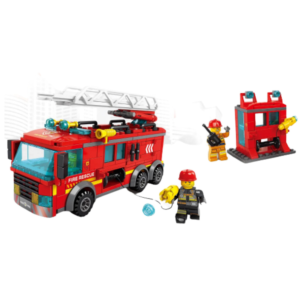 Konstrukční kostky LEAN Toys Hasičské auto s žebříkem 275 dílků — V provozu