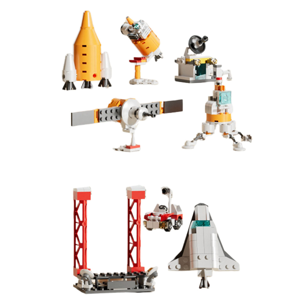 Konstrukční stavebnice LEAN Toys – kosmická stanice a raketa, 24–58 dílků, pro děti od 3 let — V provozu