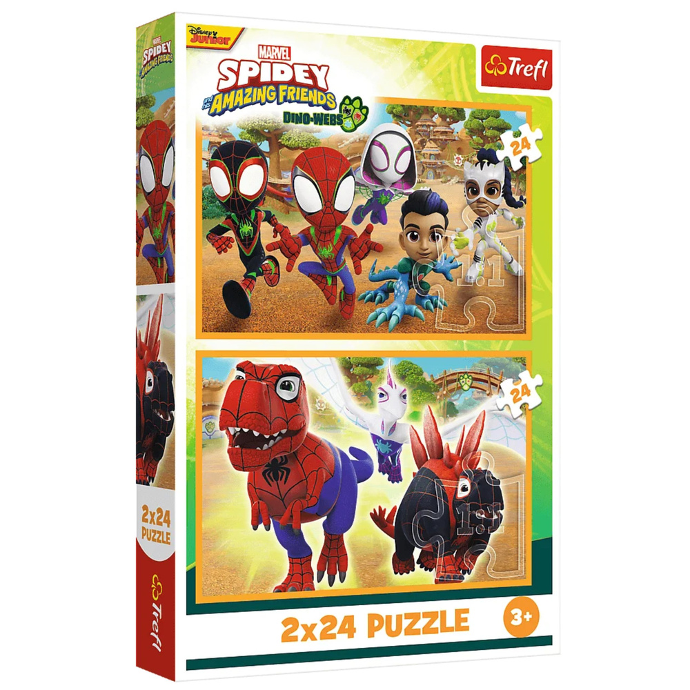 Puzzle 2x24 Spidey a Dinosauři Trefl Puzzle — Celkový pohled