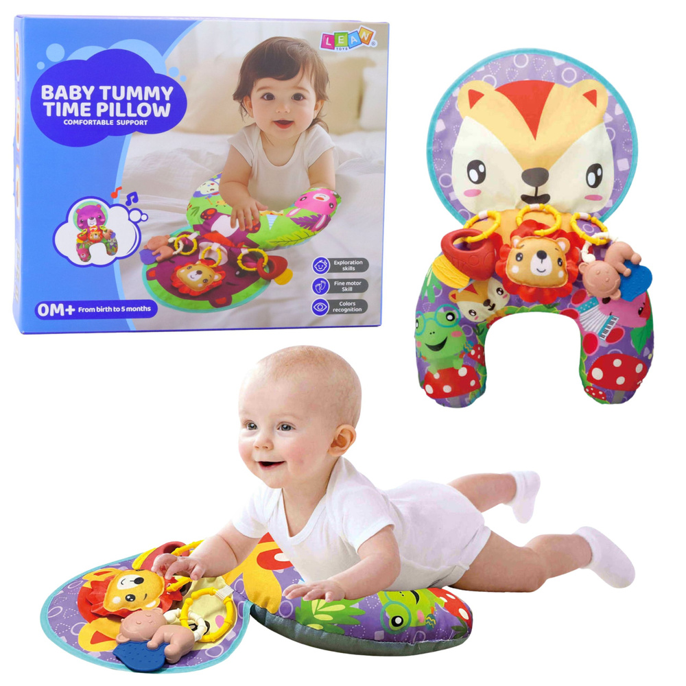 Podložka podpora pro kojence LEAN Toys s šustivou plochou a závěsnými hračkami — Celkový pohled