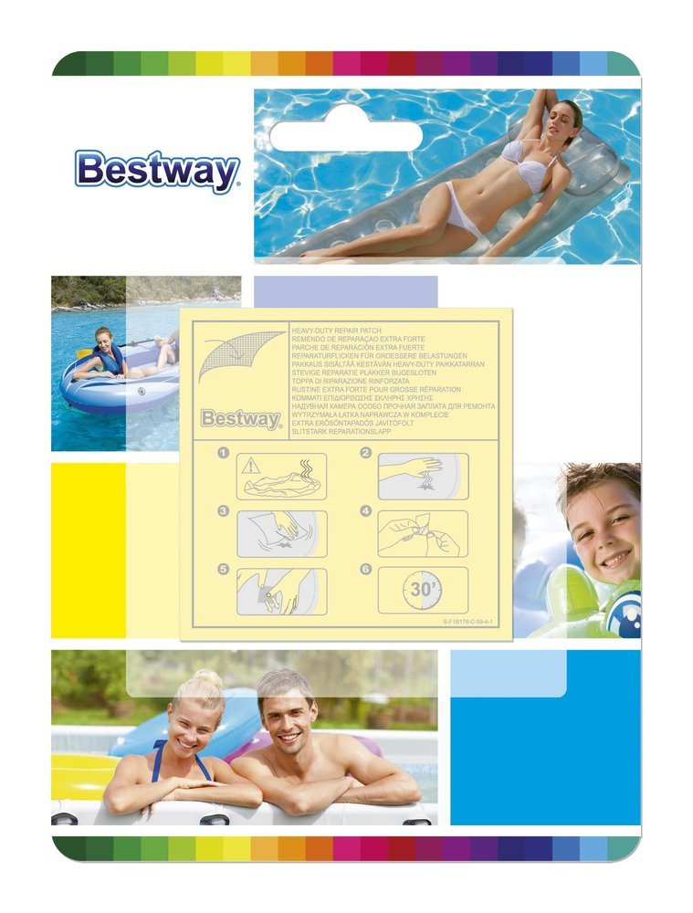 Vodotesné opravné záplaty Bestway 62068 pre nafukovacie výrobky – sada 10 kusov, 6,6 x 6,5 cm