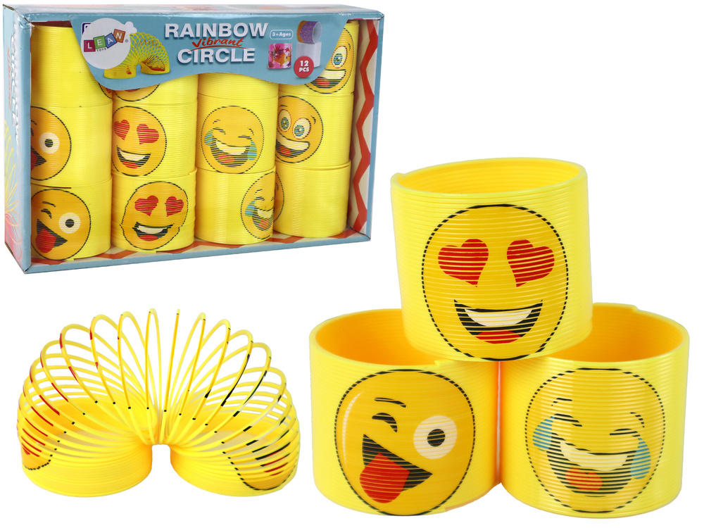 Žlutá pružina LEAN Toys s emotikonami pro děti od 3 let — Celkový pohled