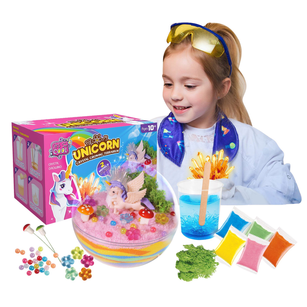 Kreativní sada pro pěstování krystalů Unicorn Crystal Growing Terrarium od LEAN Toys, věk 10+ let, rozvíjí cílení a vědecké myšlení — Detail