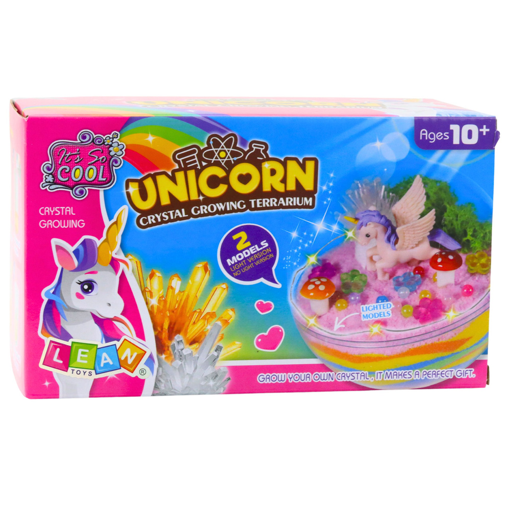 Kreativní sada pro pěstování krystalů Unicorn Crystal Growing Terrarium od LEAN Toys, věk 10+ let, rozvíjí cílení a vědecké myšlení — V provozu