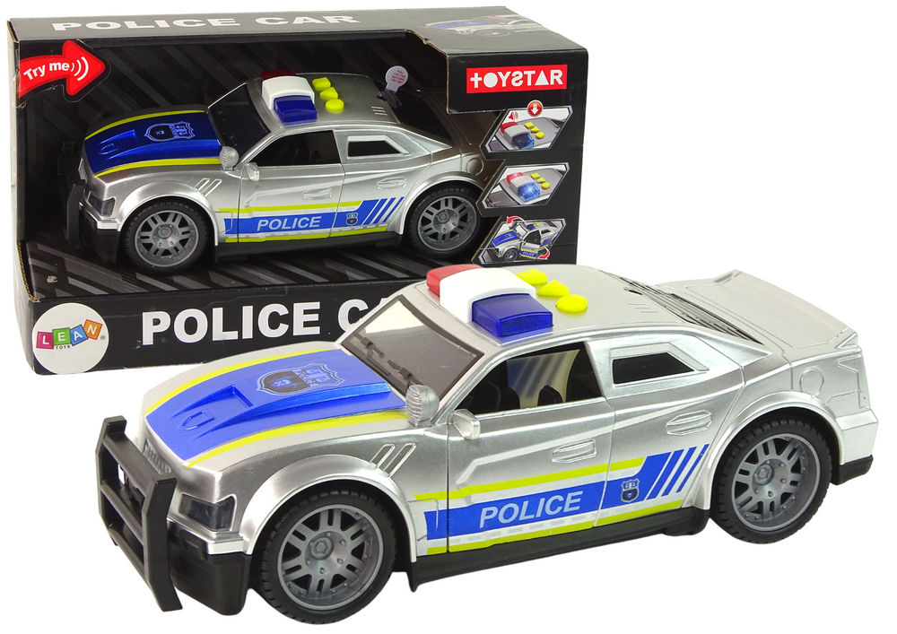 Policajné auto v mierke 1:14 so svetlami a zvukmi, strieborné