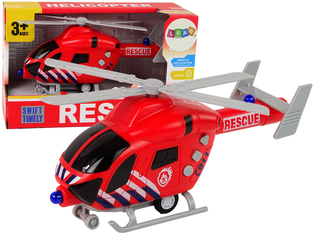 Záchranářská Požární Helikoptéra Červená Zvuky Světla Vrtule
