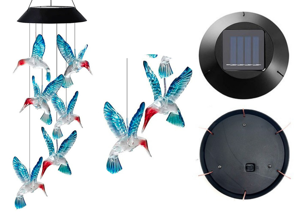 Solárne LED osvetlenie Kolibří zvonky farebné LEAN Toys – automatické zapnutie, RGB efekty