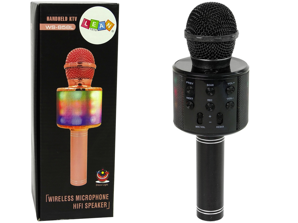 Bezdrôtový USB mikrofón s reproduktorom na karaoke WS-858, čierny