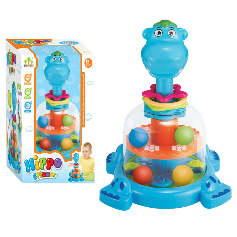 Interaktivní hroch s kuličkami LEAN Toys - modrý, rozvíjí motoriku a koordinaci