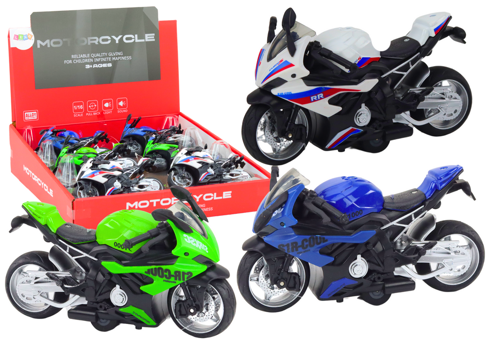 Sportovní Motocykl s Frikčním Pohonem ve 3 Barvách Bílá Zelená Modrá