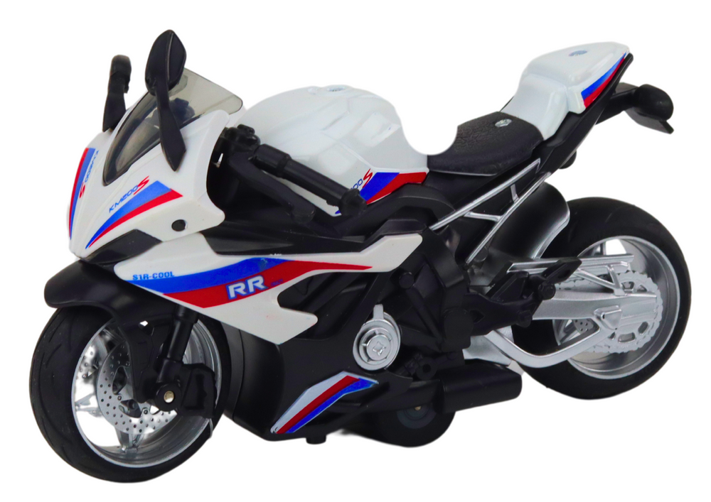 Sportovní Motocykl s Frikčním Pohonem ve 3 Barvách Bílá Zelená Modrá — Detail