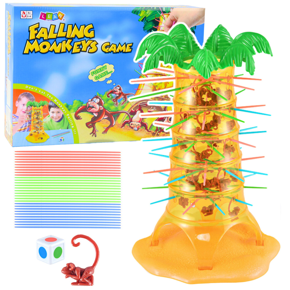 Dřevěná hra Skákající Spadnoucí Opičky LEAN Toys 26 x 9 x 37 cm +3 let — Celkový pohled