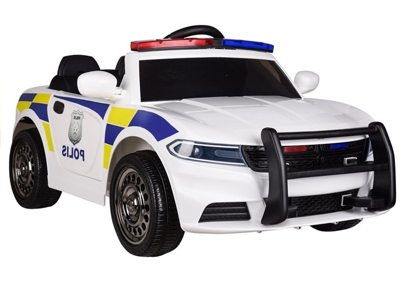 LEAN Toys Detské policajné auto na akumulátor 12 V, 4,5 Ah s diaľkovým ovládaním, biele