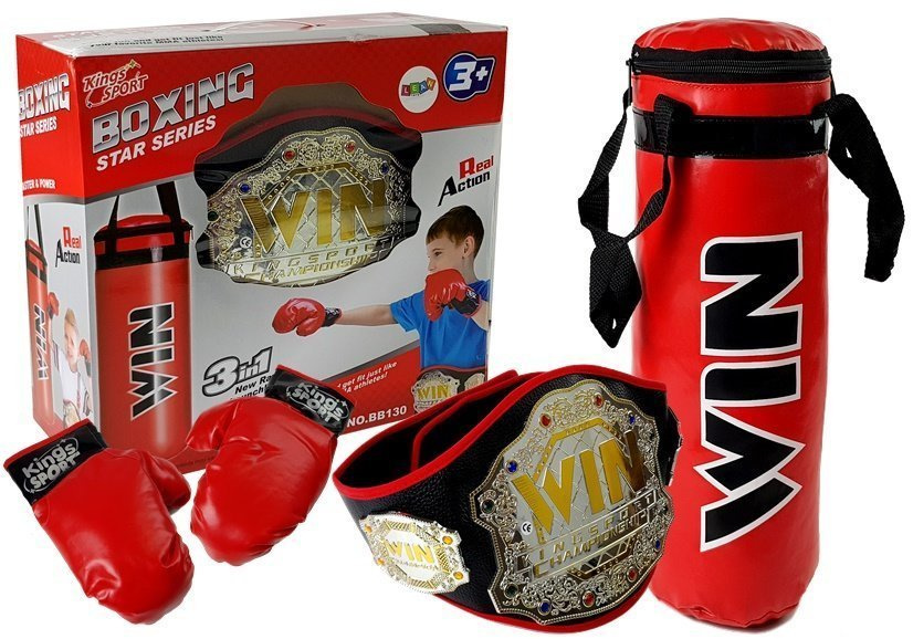 Sada pro malé boxery LEAN Toys – pytel, rukavice, pás vítězství, od 3 let — Boxovací pytel