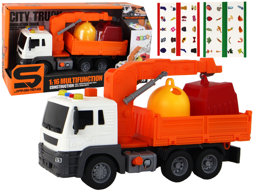 Popelářský vůz s jeřábem LEAN Toys měřítko 1:16 se setrvačníkem a zvuky