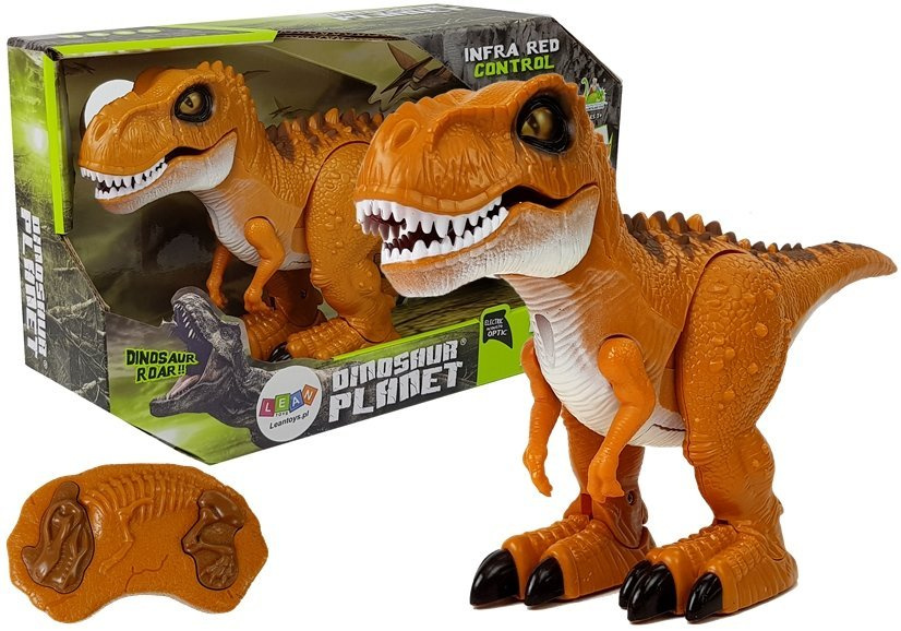 Dálkově ovládaný dinozaurus LEAN Toys Tyranosaurus v odcích bronzu se světlem a zvukem pro děti od 4 do 7 let — Celkový pohled
