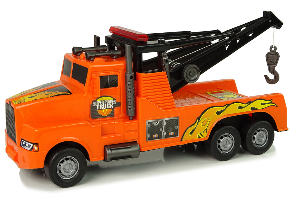 Holovací nákladní auto 1:10 Oranžové s lanem LEAN Toys — V provozu