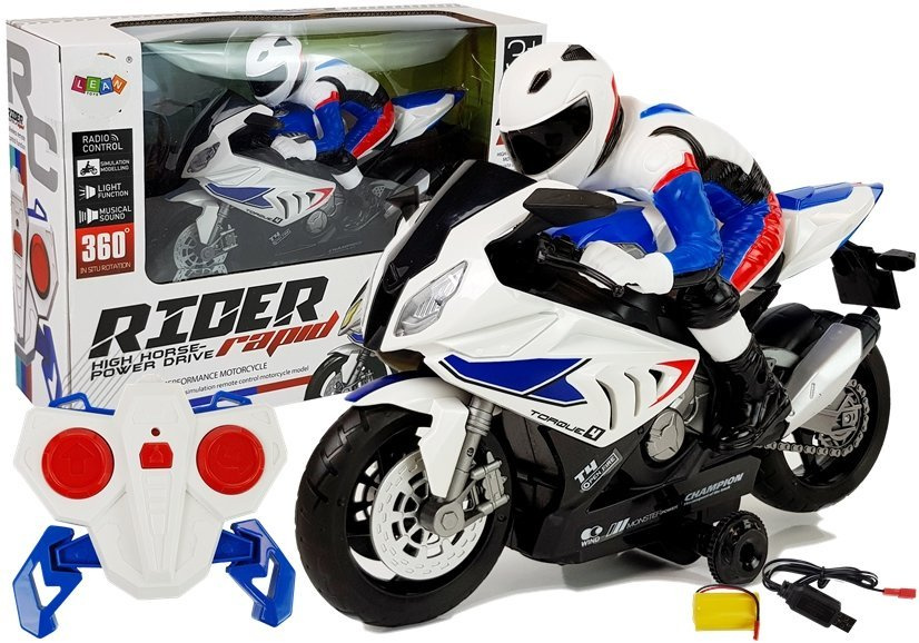 Motocykl na dálkové ovládání LEAN Toys 2.4 GHz bílý pro děti od 3 let — Celkový pohled