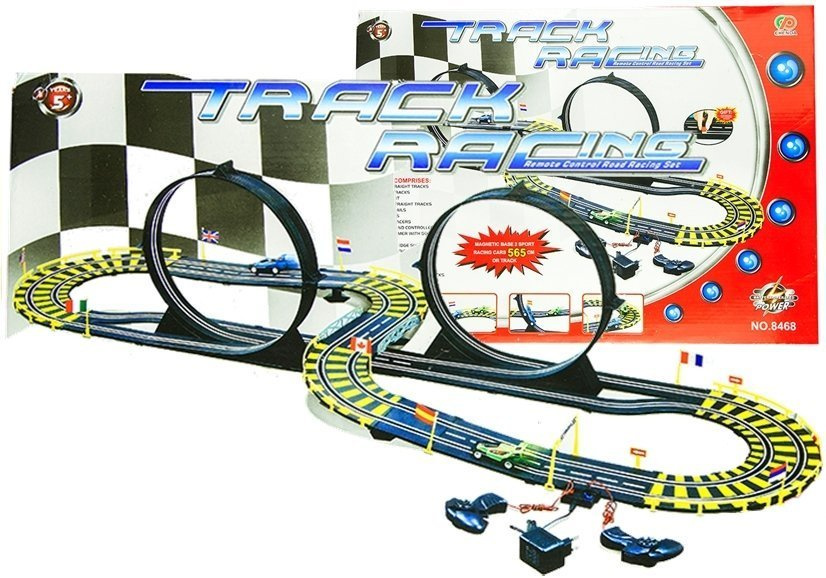 Závodní autodráha LEAN Toys 565 cm s dvěma auty a smyčkami