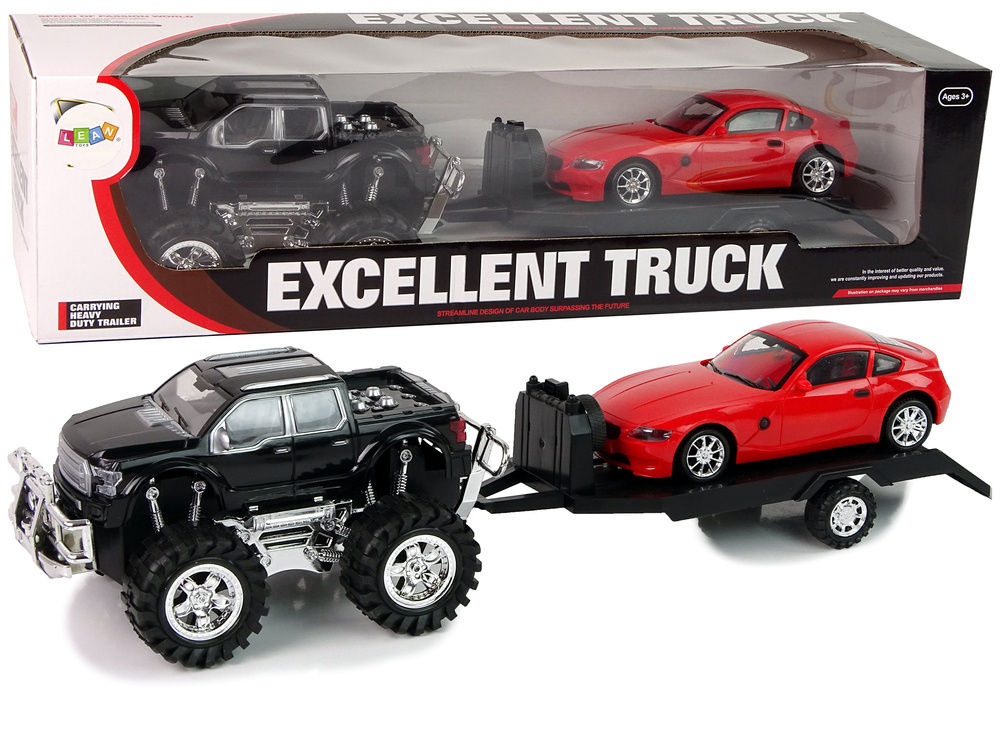 Sada vozidiel LEAN Toys Monster Truck s transportérom BMW 58 cm, čierna a biela