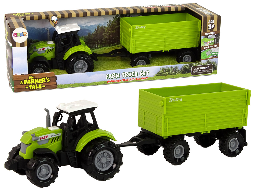 Zelený Zemědělský Traktor s Přívěsem Světla Zvuky