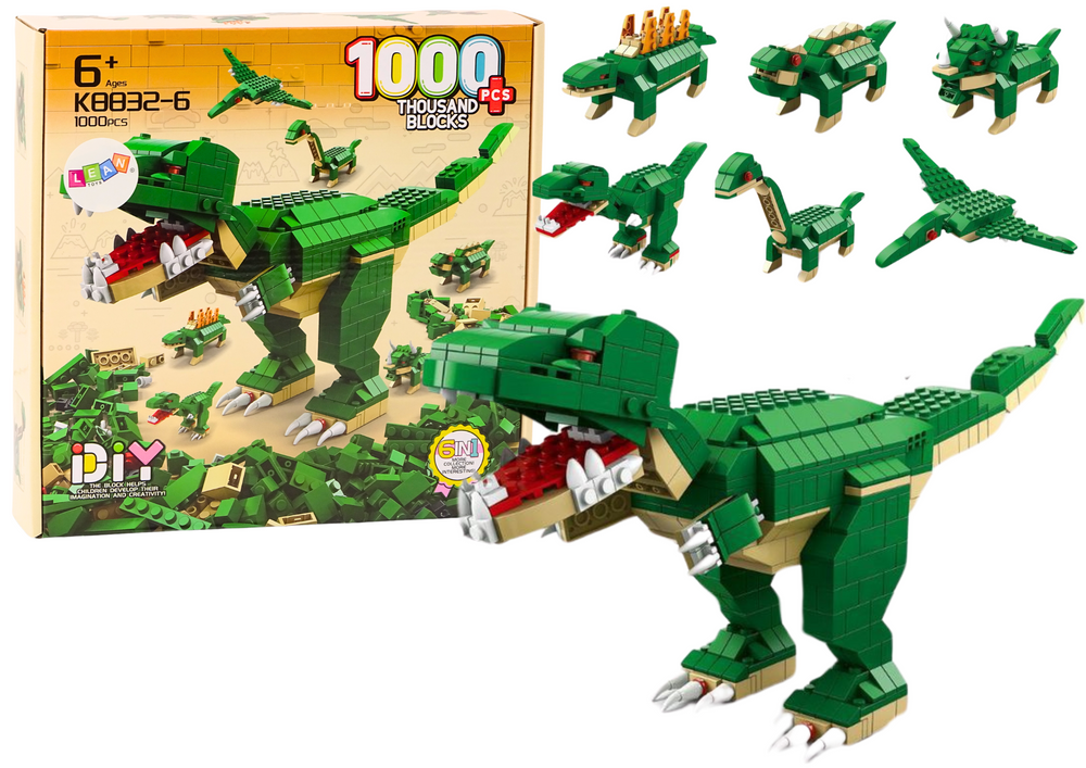 Stavebnice Dinozaury 6v1 Sada DIY Dinosaurus 1000 ks