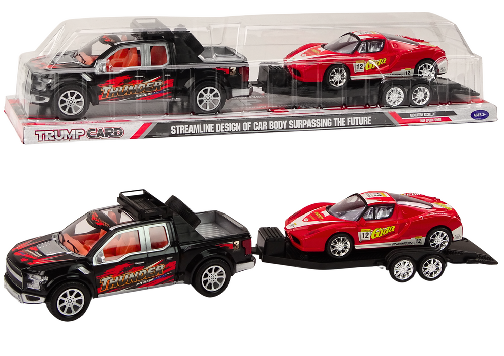 Pickup s přívěsem a sportovním autem LEAN Toys 60cm s frikčním pohonem pro děti od 3 let