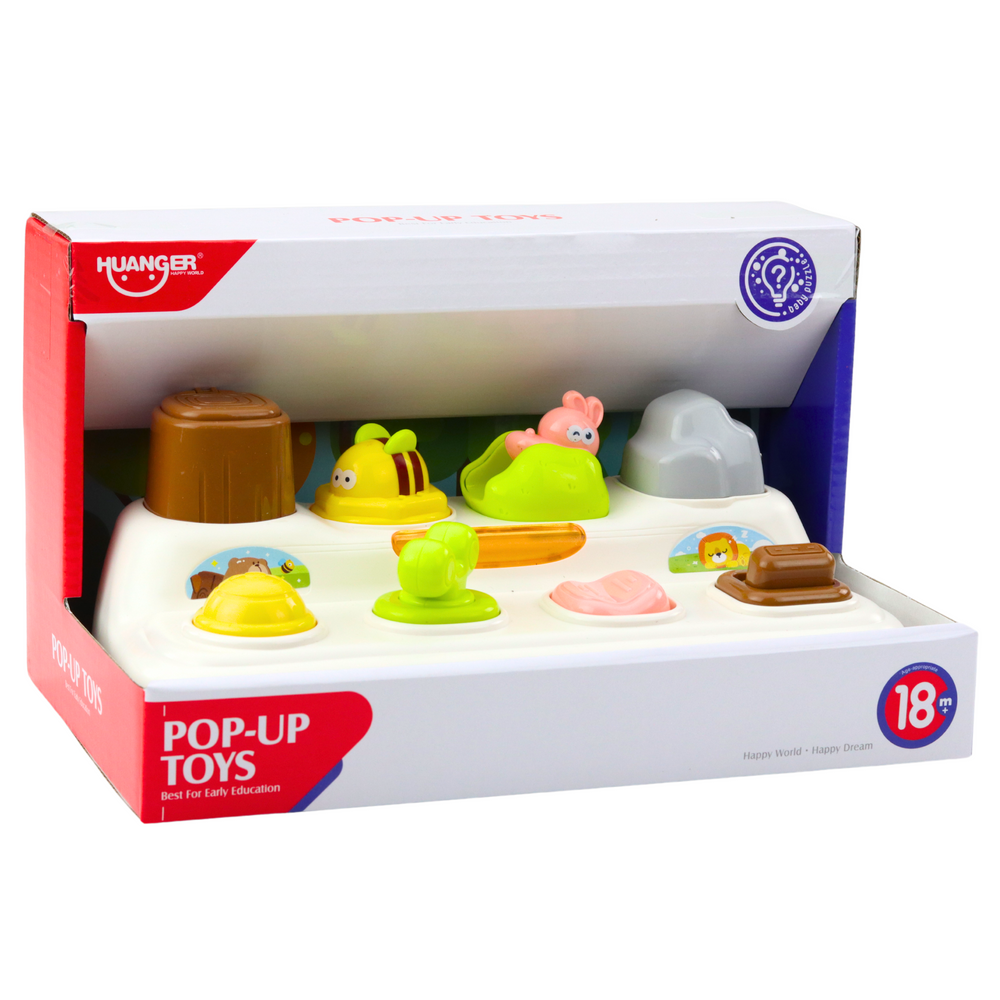 Interaktivní edukační hračka LEAN Toys Pop-Up Světla Zvířátka, 18 měsíců+, 25,5 x 13 x 10 cm — V provozu