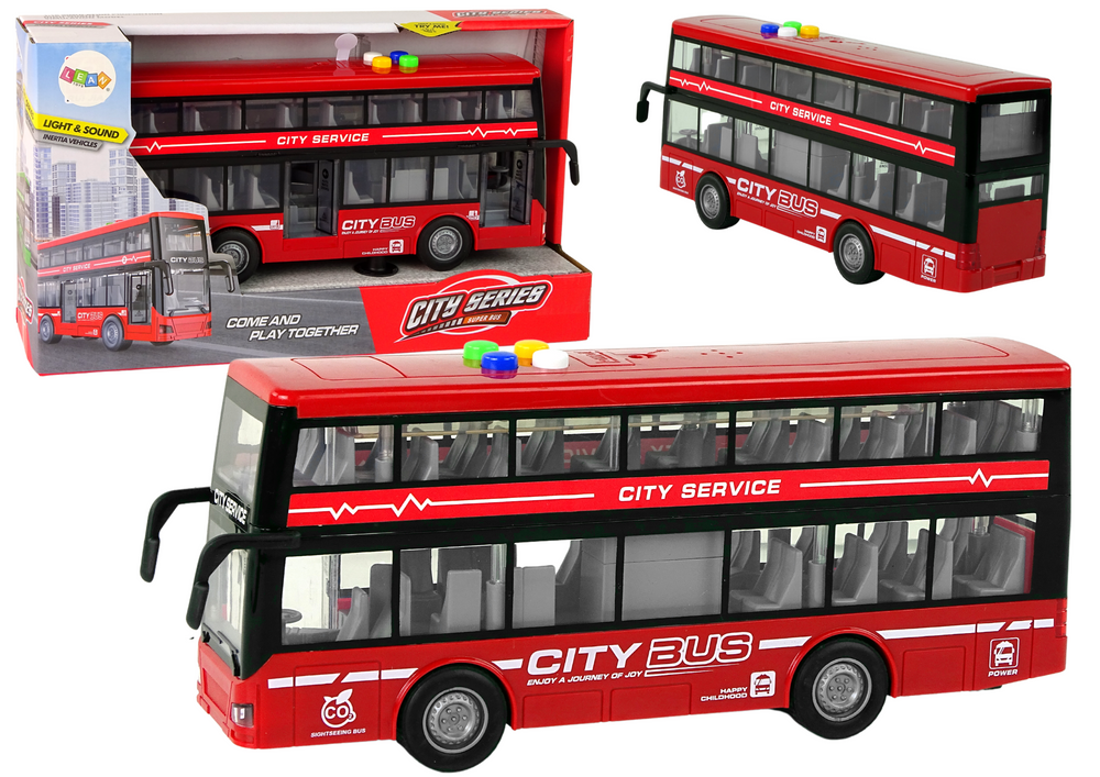 Dvoupodlažní Autobus na Baterie Světla Zvuky Pohon Třením Červený 1:16