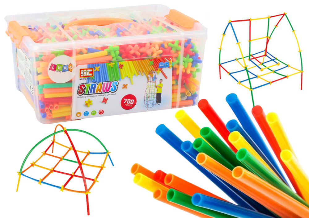 Sada slámek na 3D konstrukce v krabici barevné 800 ks