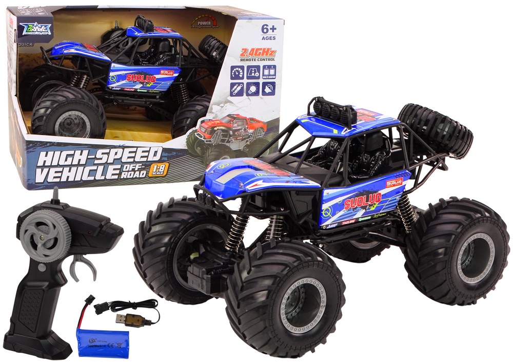 RC Terénní Auto 1:8 Modré Tlumiče dálkově ovládané