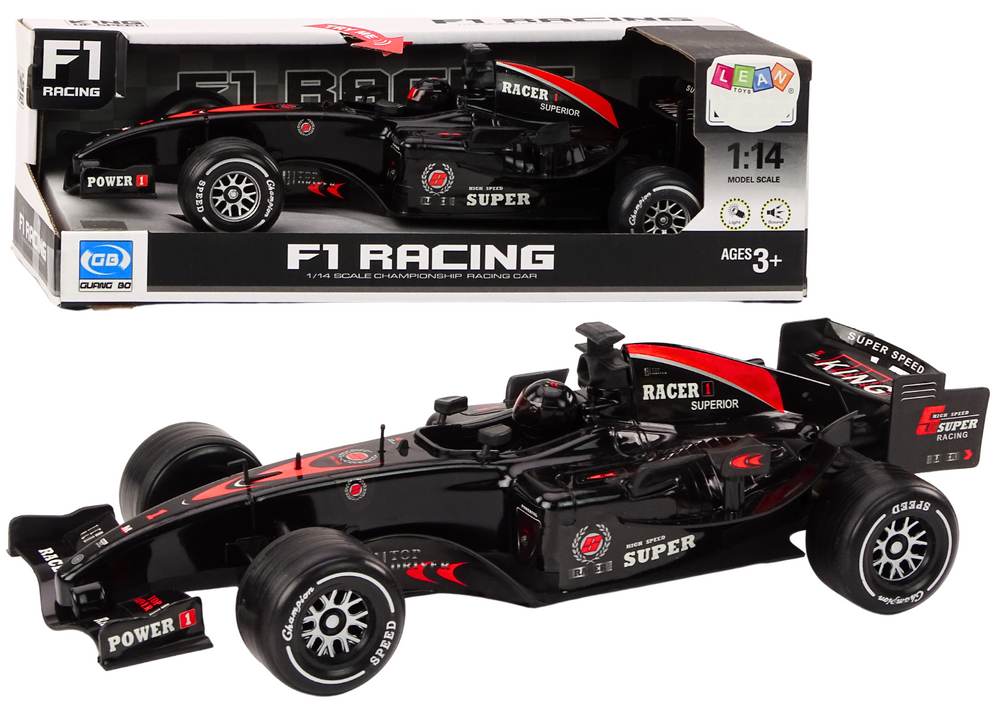 Závodní Auto F1 Sportovní Černé 1:14 Zvukové Efekty — Celkový pohled