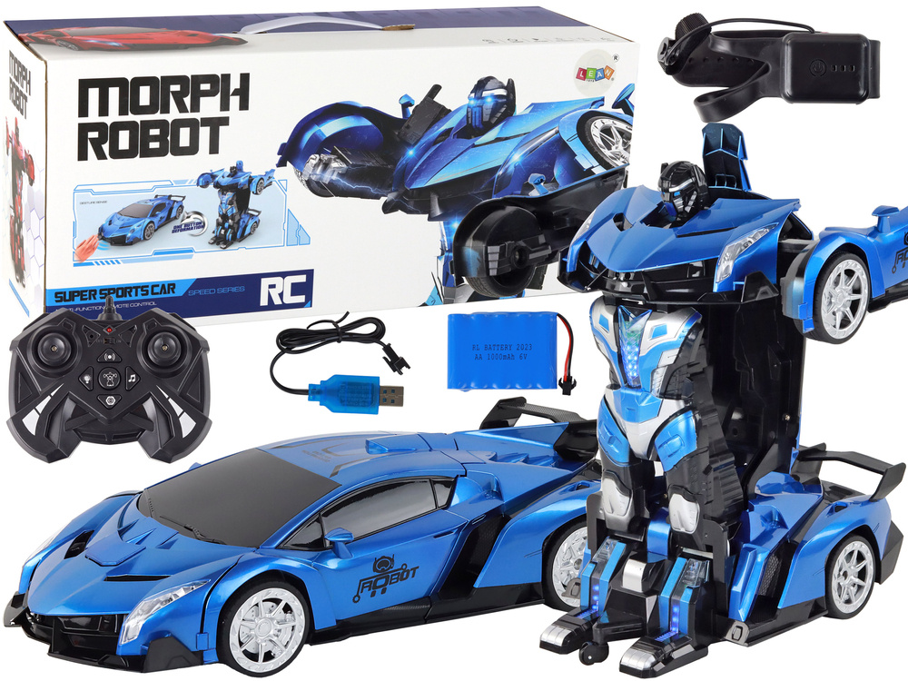 Transformující R/C Robotické Auto 1:10 Modré s Gesty Ovládání