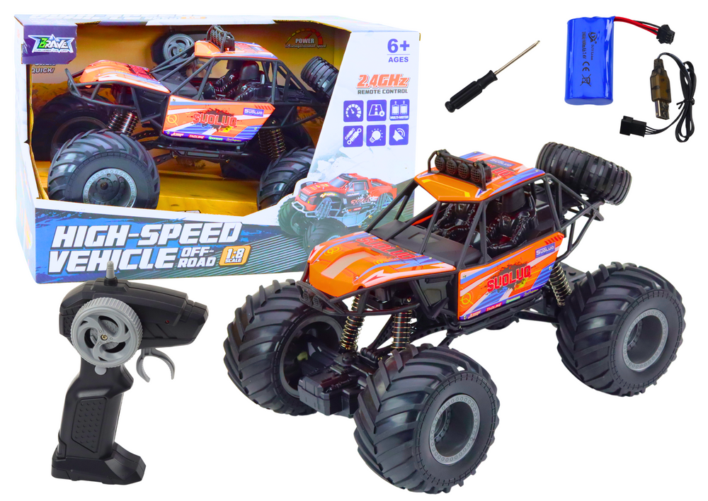RC terénne auto v mierke 1:8 s tlmičmi, oranžovej farby