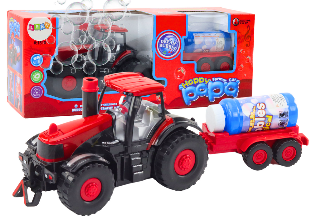 Traktor na mýdlové bubliny s přívěsem, senzorem překážek, světelné a zvukové efekty